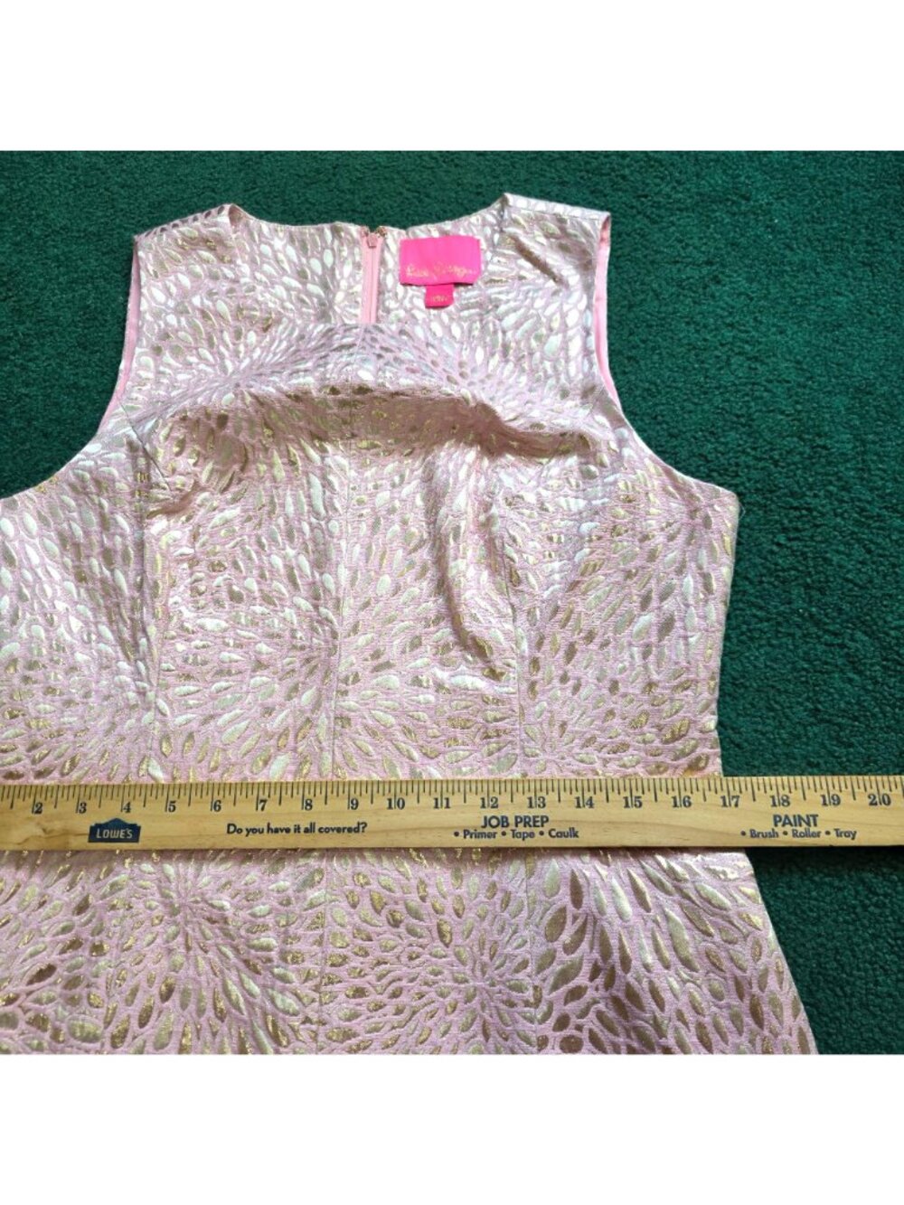 Lilly Pulitzer Abree Dress Sz M Prosseco Pink Lagoon Jacquard Gold Brocade EUC - Picture 8 of 10